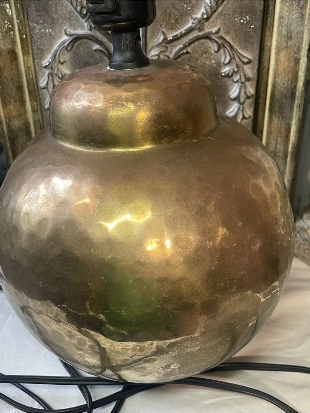 Vintage IKEA Rustic Hammered Brass round table lamp